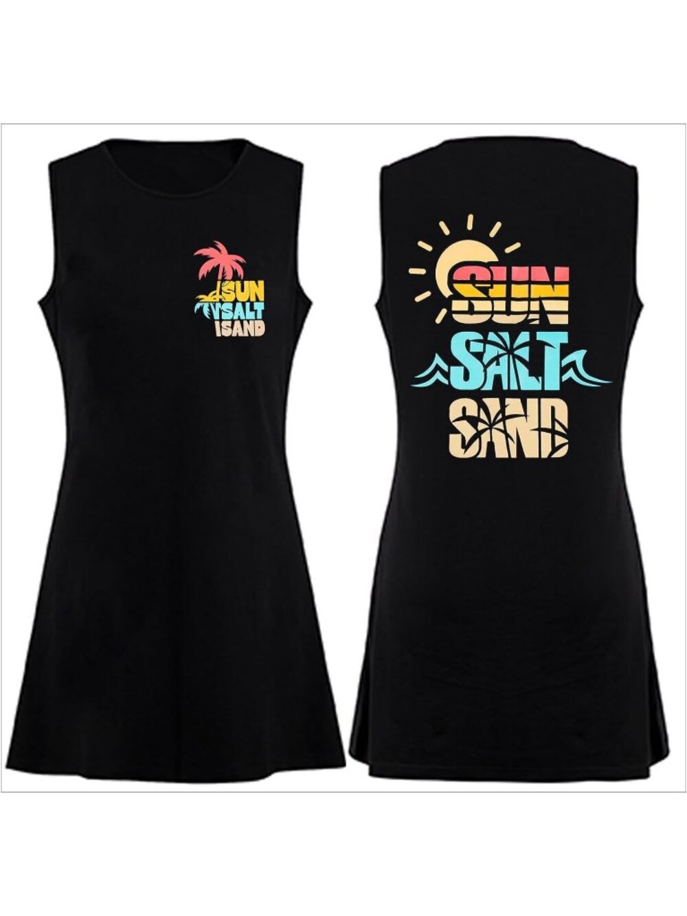 Women's Black Stylish Sleeveless Beach Vacation Sundress Short Tank Mini Dress - Picture 5 of 6